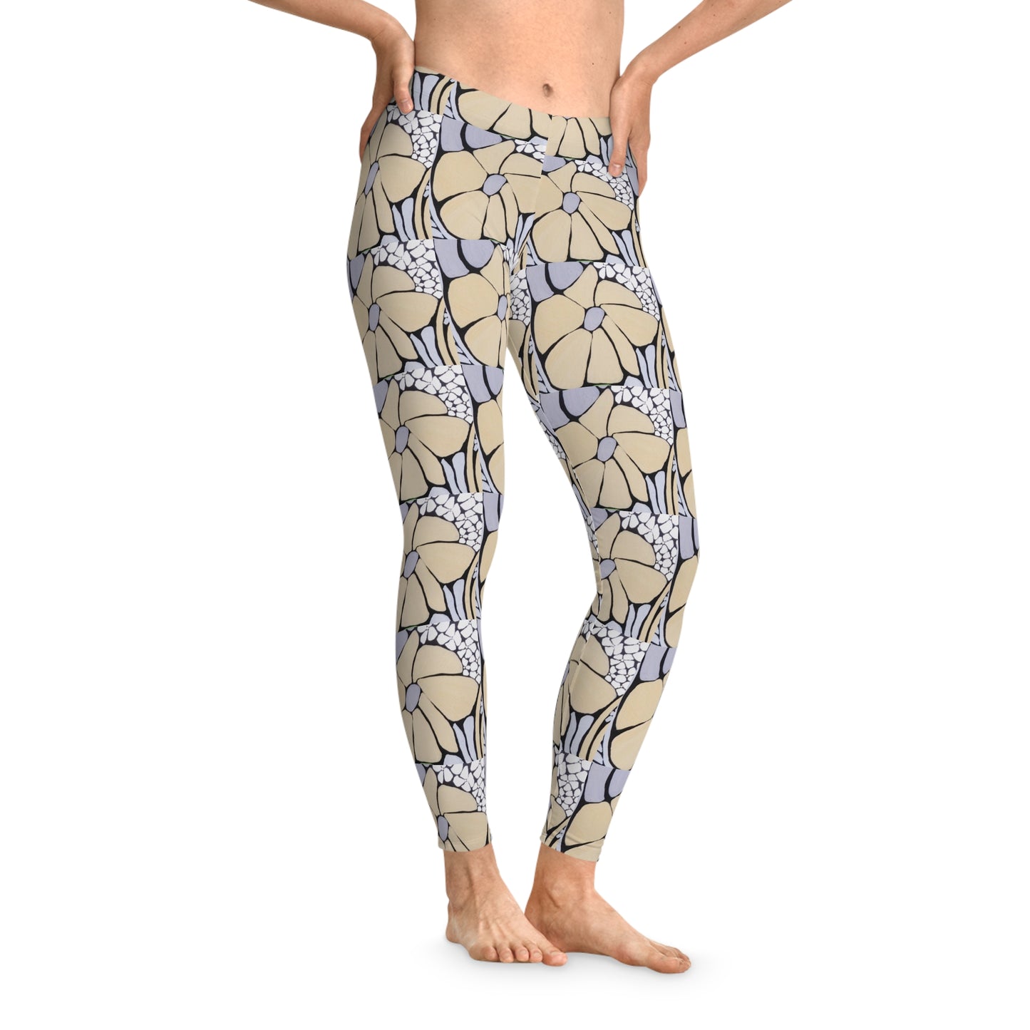 Floral Pattern Leggings — Neutral Beige & grey All-Over Print