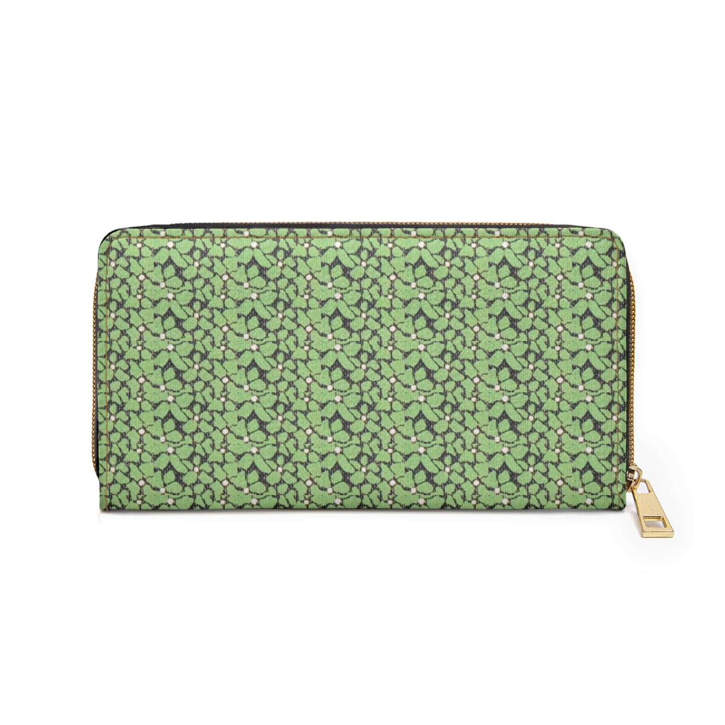 Green Mosaic Zipper Wallet - Leafy Pattern Long Wallet