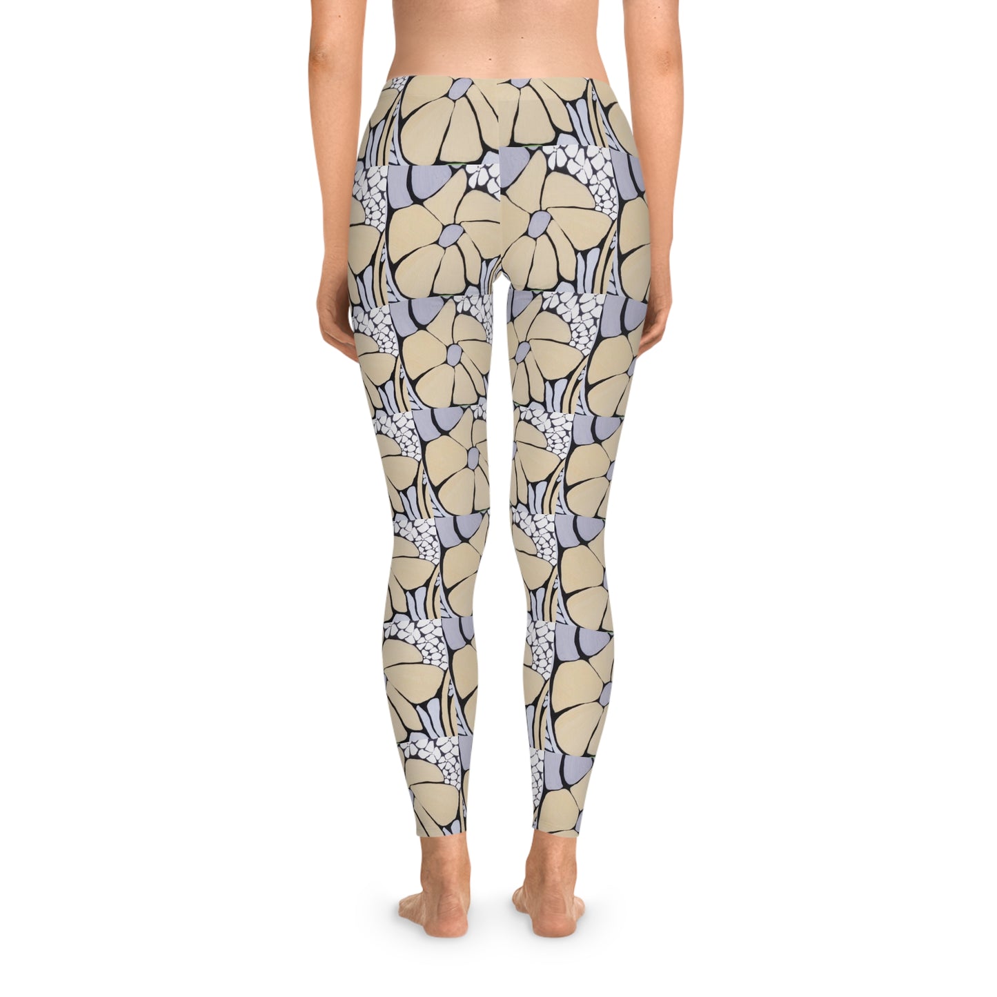 Floral Pattern Leggings — Neutral Beige & grey All-Over Print