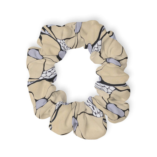 Floral Neutral Abstract Scrunchie – Beige & Lavender Patterned Hair Tie