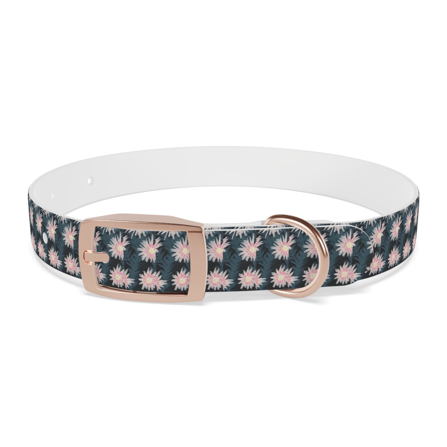 Floral Daisy Dog Collar — Pink & Dark Green Patterned Pet Collar