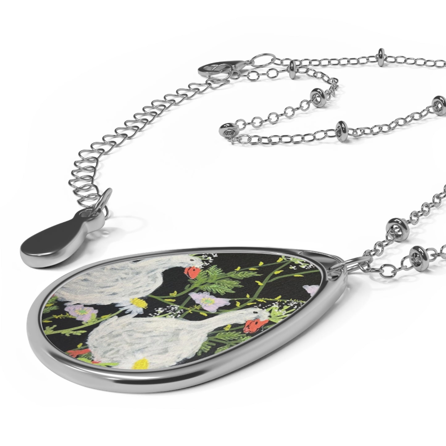 Oval waddle Meadow Pendant Necklace — Floral Farmhouse Jewelry