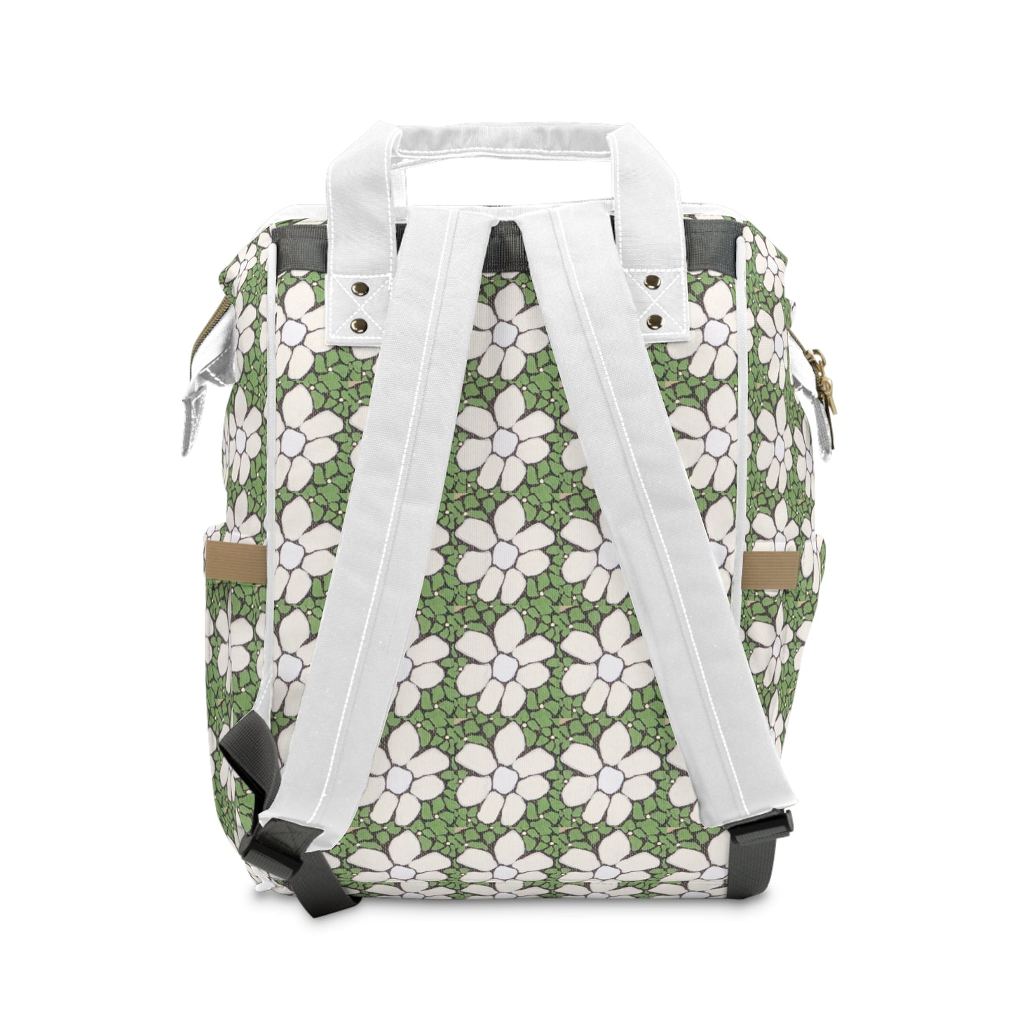 Green Floral Multifunctional Diaper Backpack — Spacious Baby Changing Bag with Multiple Pockets