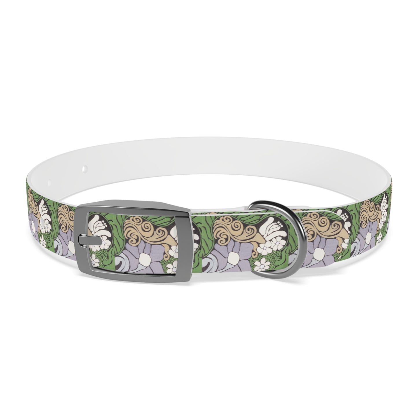 Whim & Tendril Dog Collar — Vintage Green & Lavender Pattern