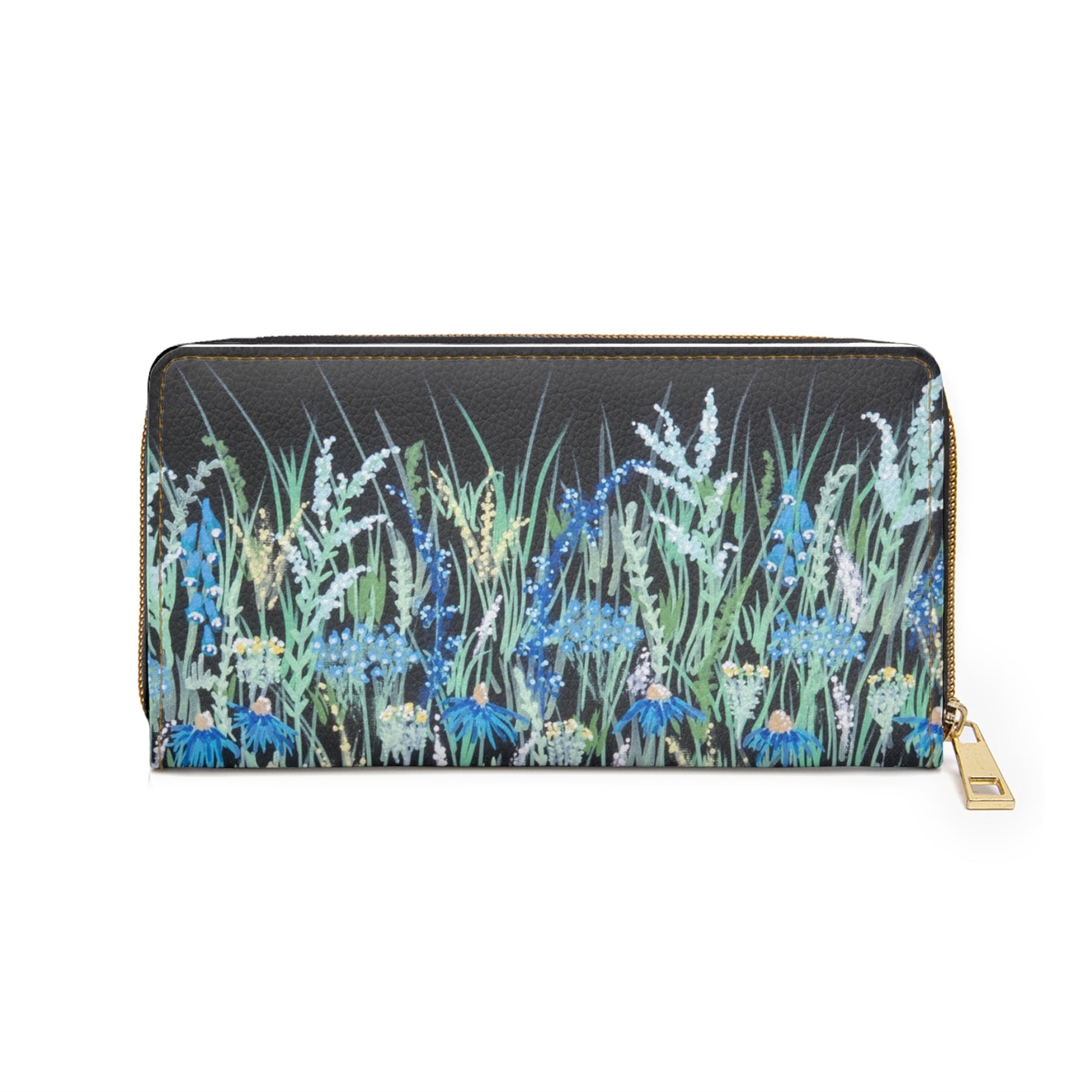 Floral Meadow Zipper Wallet — Blue Wildflower Long Wallet
