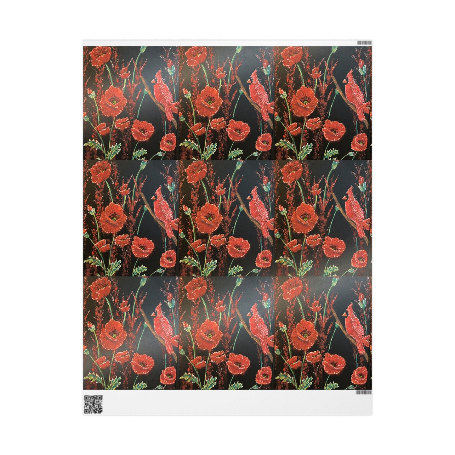 Poppy Pattern Wrapping Paper — Red Poppies on Black Floral Gift Wrap
