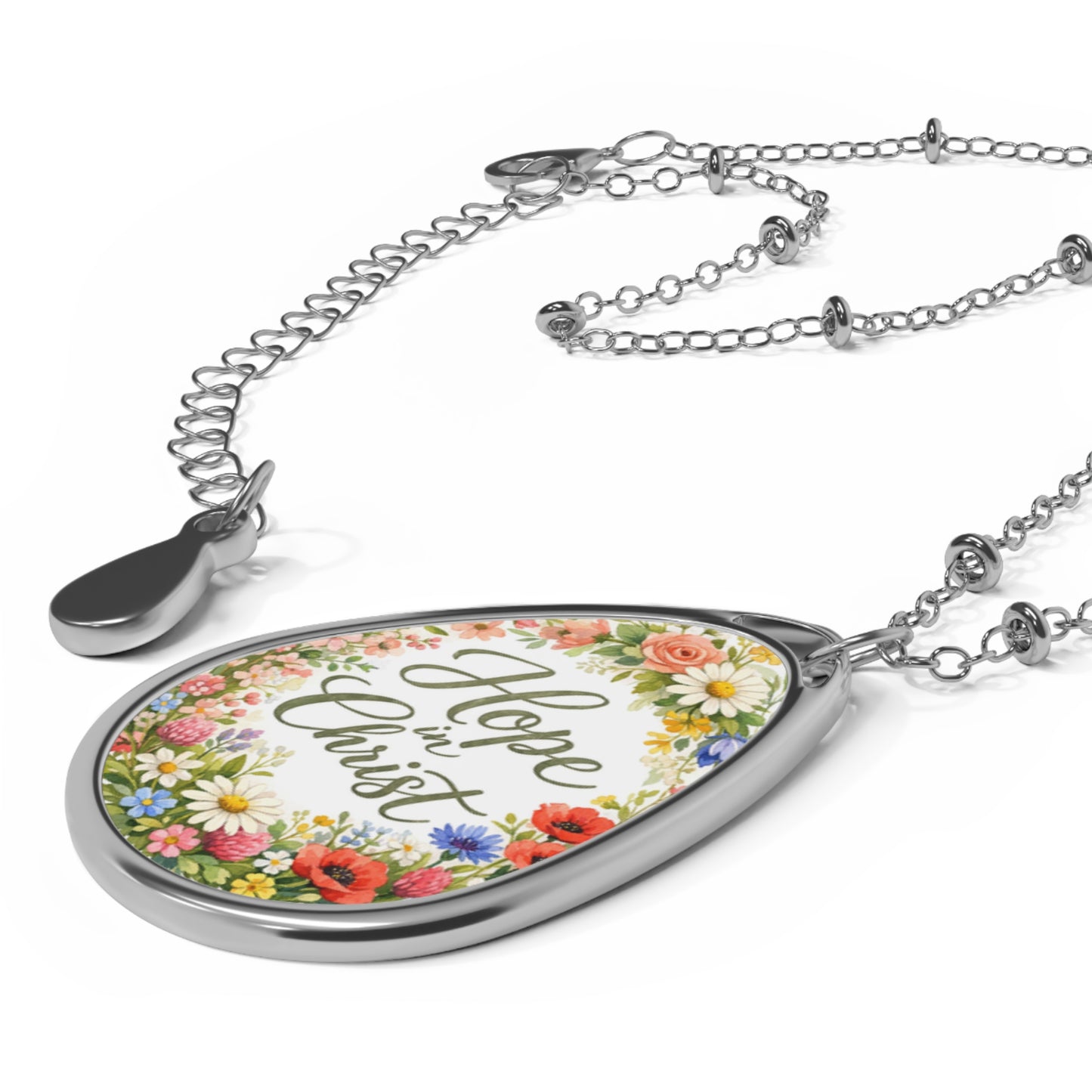 Hope in Christ Oval Necklace — Floral Inspirational Pendant