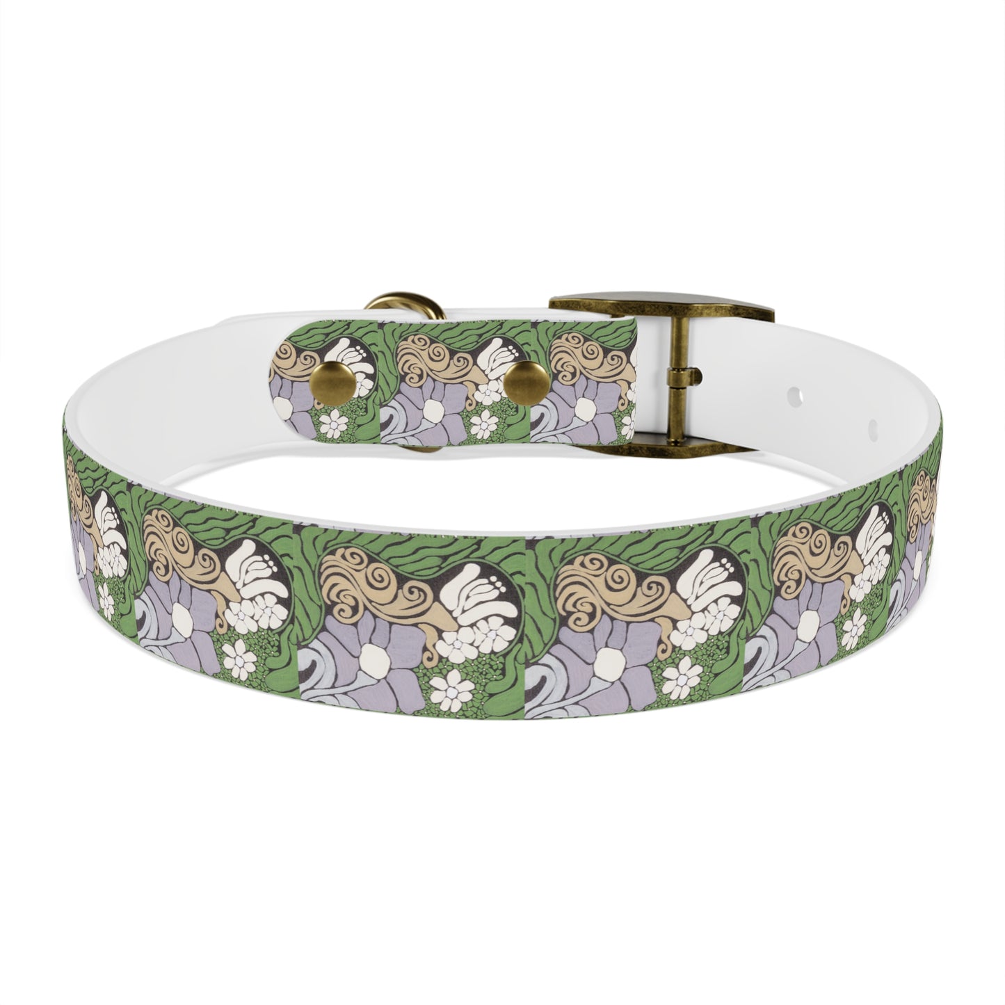 Whim & Tendril Dog Collar — Vintage Green & Lavender Pattern