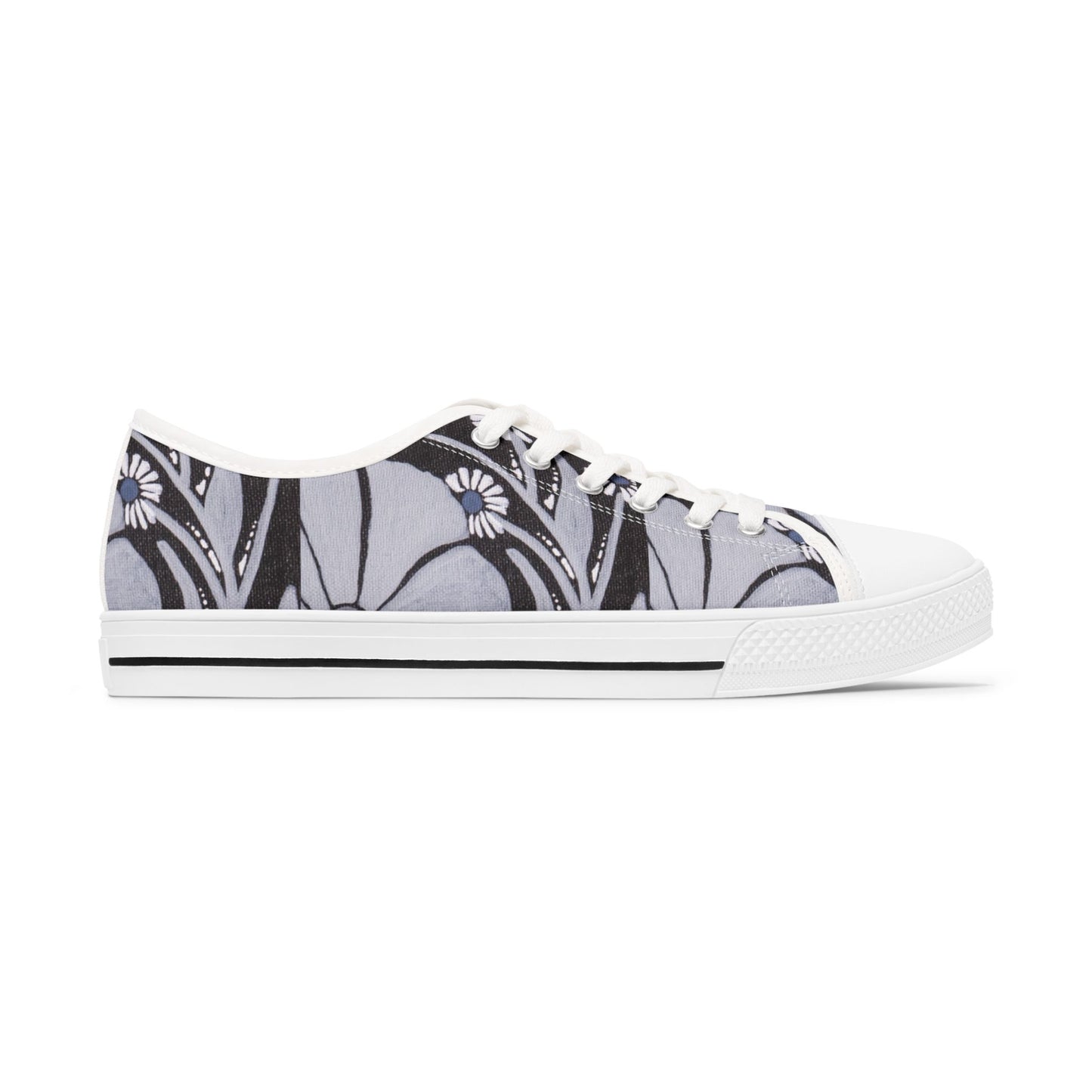 Cool Bloom Low Top Sneakers — Monochrome Floral Vines Pattern
