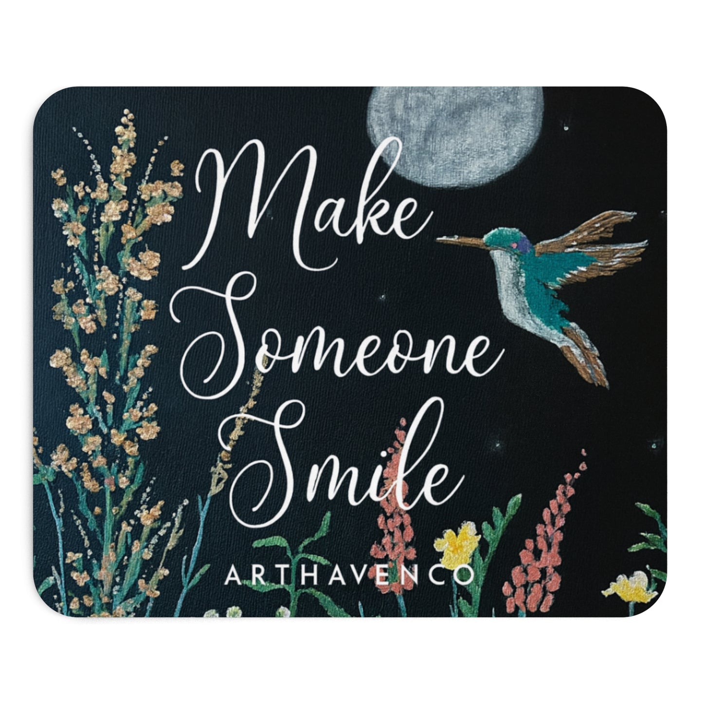 Inspirational 'Make Someone Smile' Mouse Pad — Floral Hummingbird Desk Mat