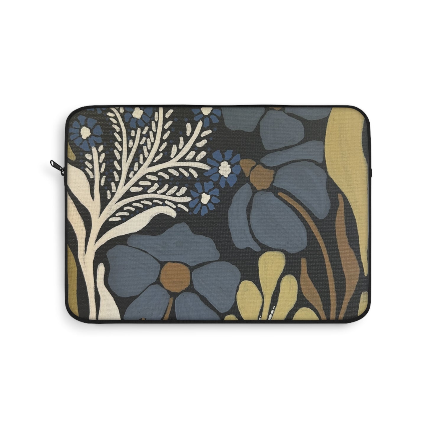 Floral Vintage Laptop Sleeve — Blue & Mustard Botanical Print