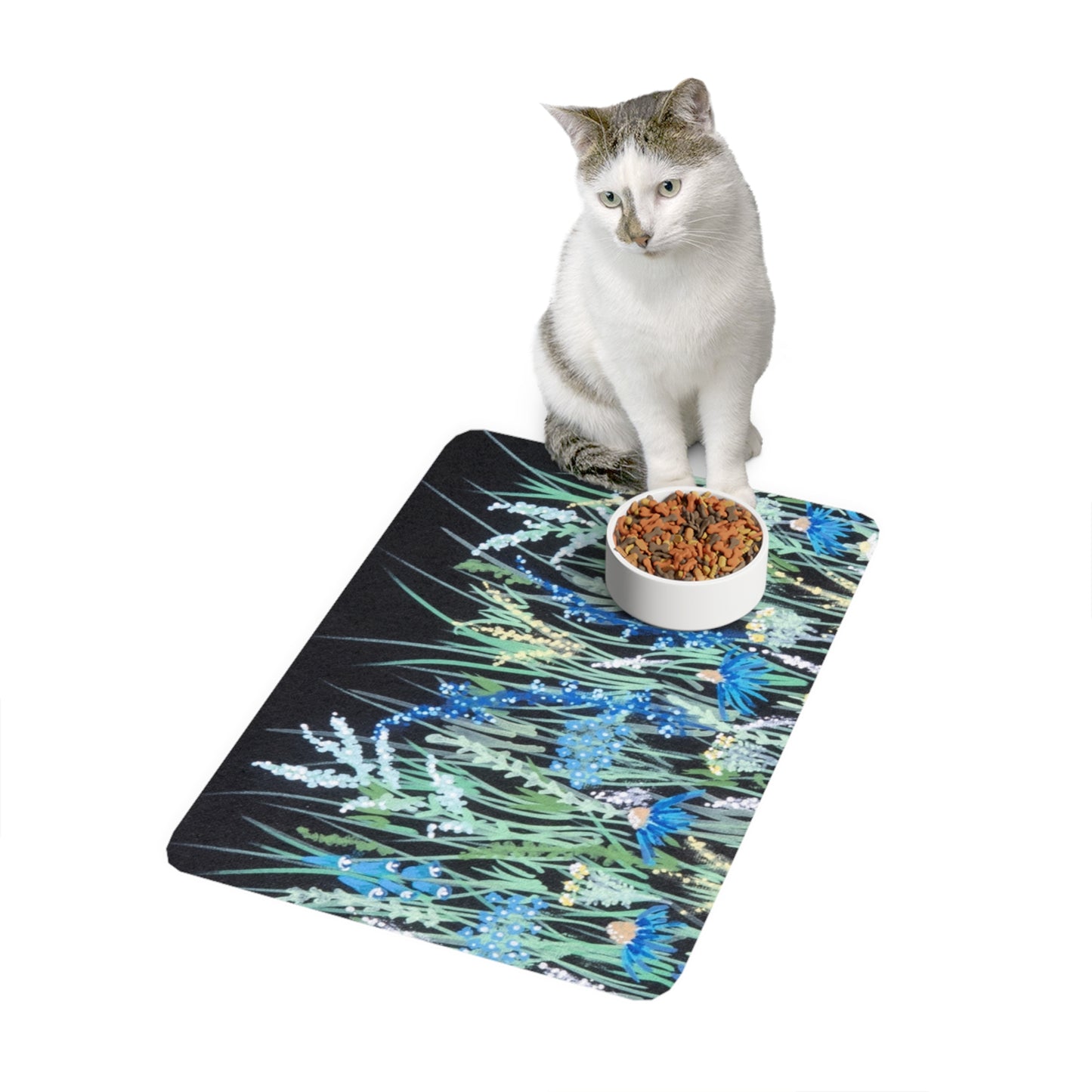 Blue hour bloom  Floral Meadow Pet Food Mat (12x18)