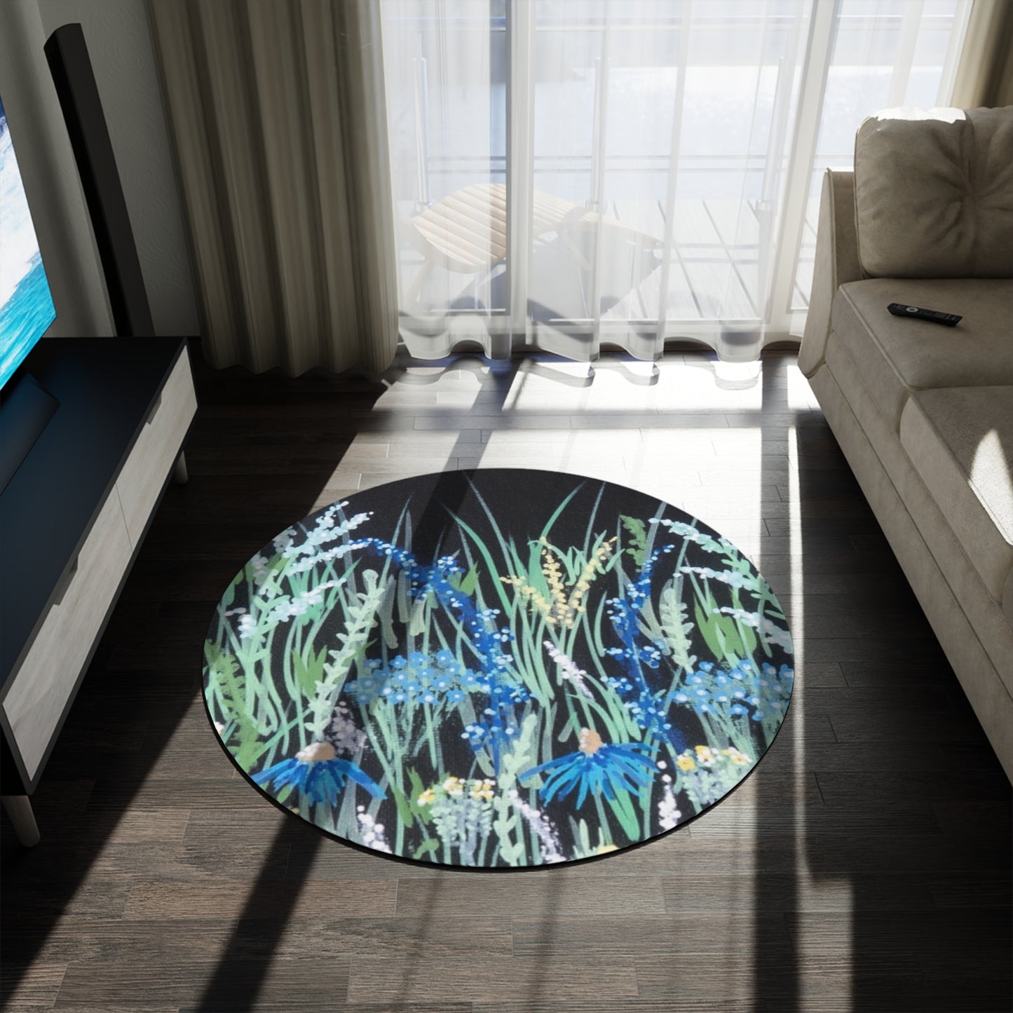 Round Floral Rug — Blue Wildflower Meadow Round Rug