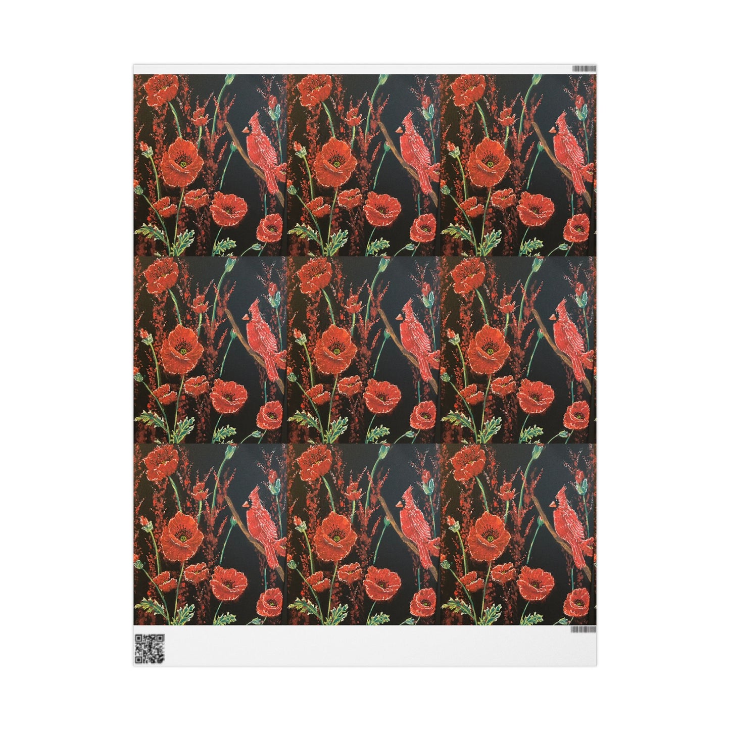 Poppy Pattern Wrapping Paper — Red Poppies on Black Floral Gift Wrap