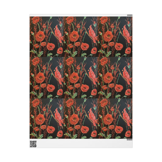 Poppy Pattern Wrapping Paper — Red Poppies on Black Floral Gift Wrap