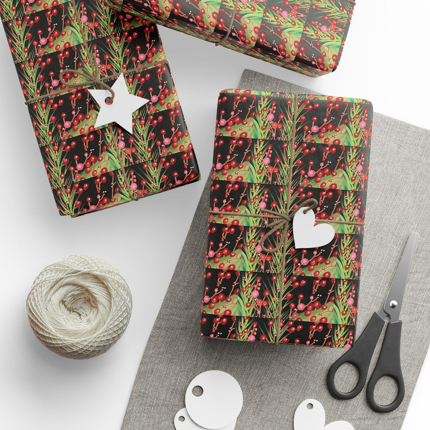 Holiday Berry Plaid Wrapping Paper - Festive Red & Green Gift Wrap