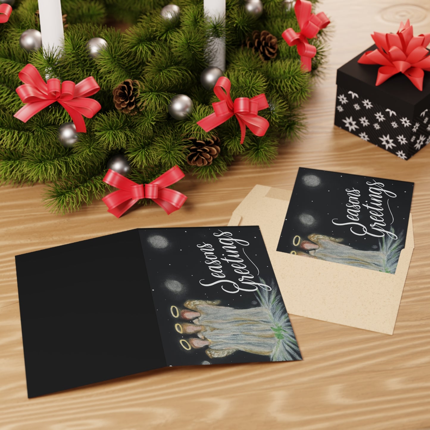 Seasons Greetings Angel Trio Holiday Card — Rustic Nativity Christmas Greeting Card