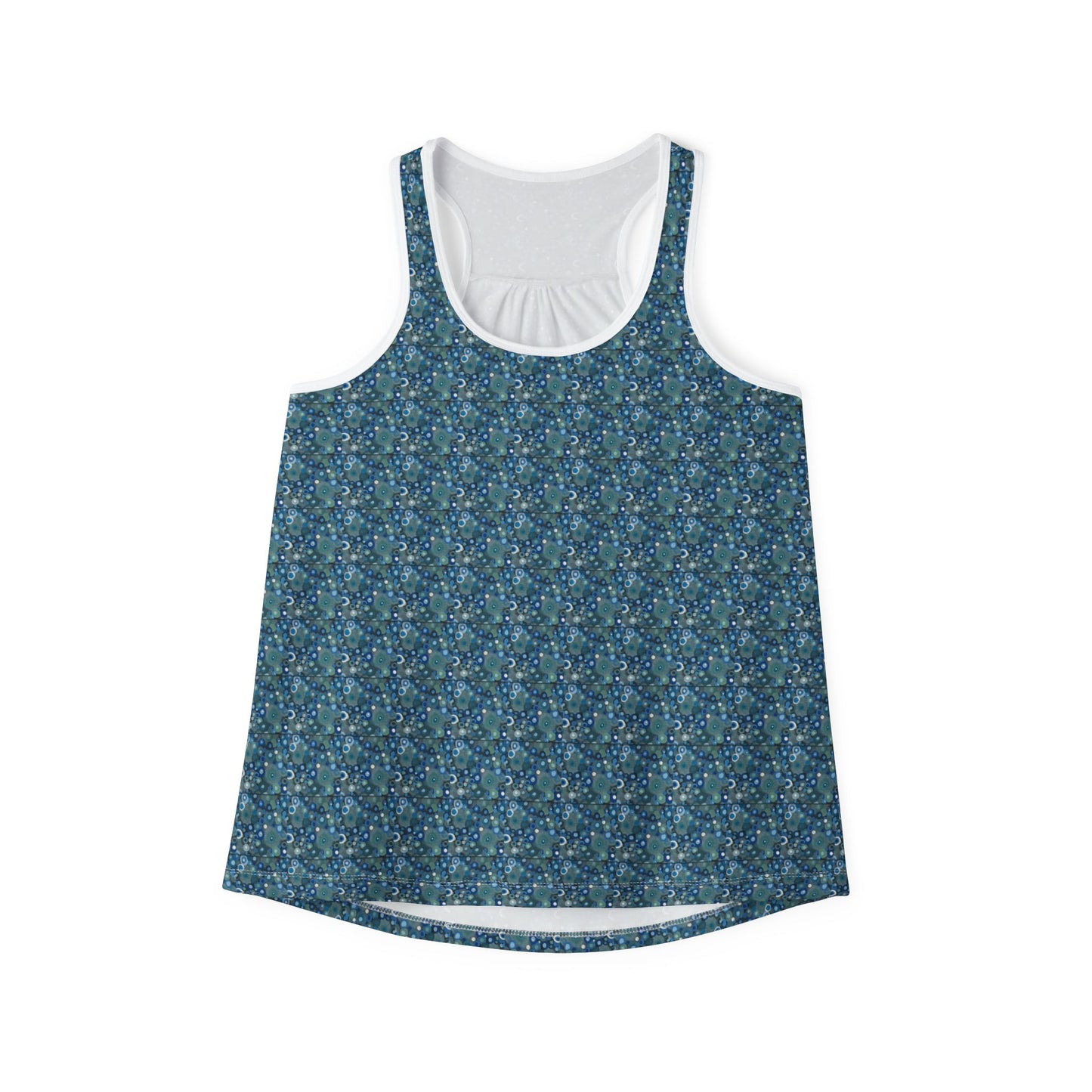 Blue Floral Mosaic Tank Top — Women's All-Over Print Summer Tee