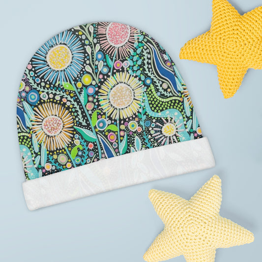 Dot Dot bloom Floral Meadow Baby Beanie — Colorful Wildflower Newborn Hat