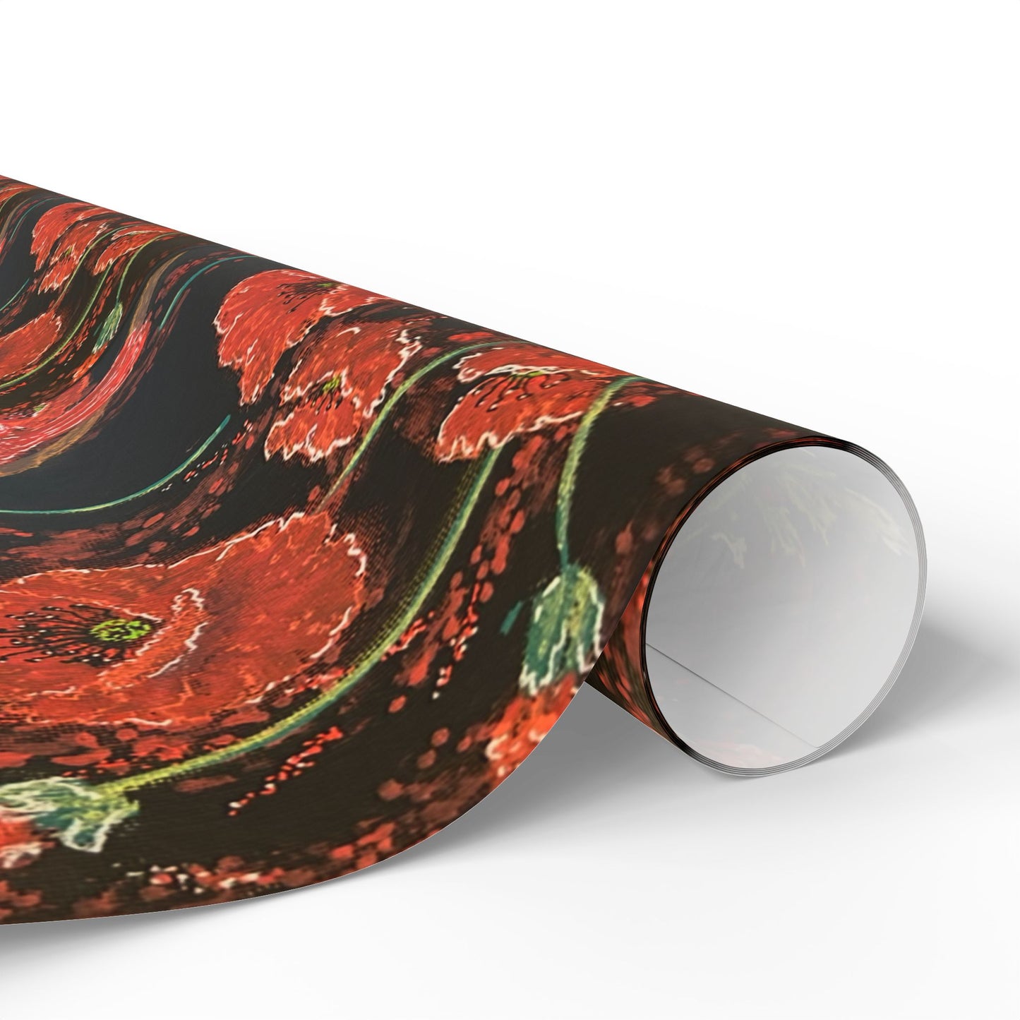 Poppy Pattern Wrapping Paper — Red Poppies on Black Floral Gift Wrap