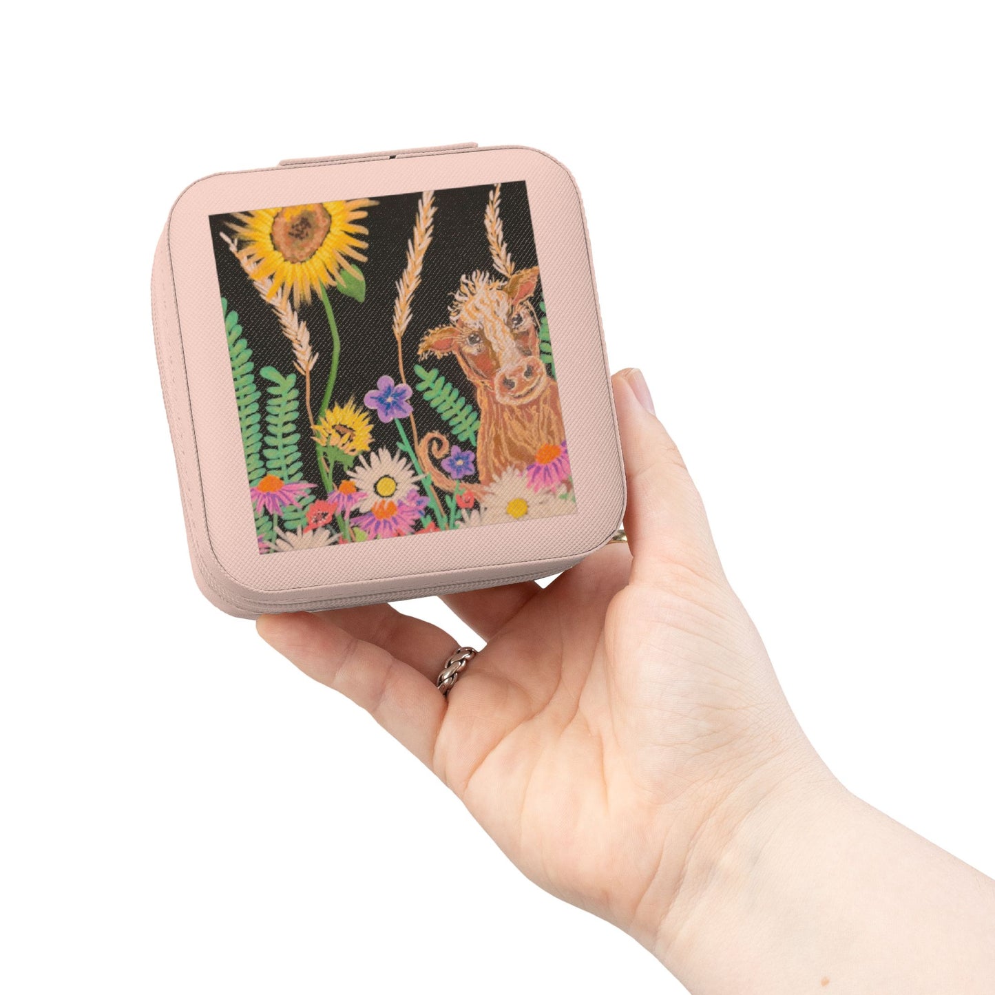 Travel Jewelry Case – Floral Sunflower & Cow Compact Organizer