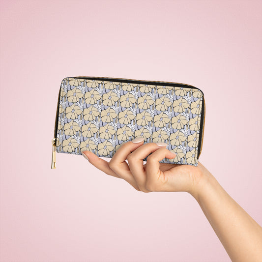 Floral Mosaic Zipper Wallet — Beige & Lavender Patterned Wallet