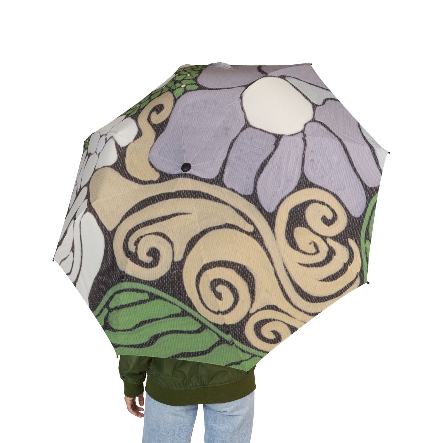 Floral Whimsy Foldable Umbrella — Semi-Automatic Compact Rain Parasol