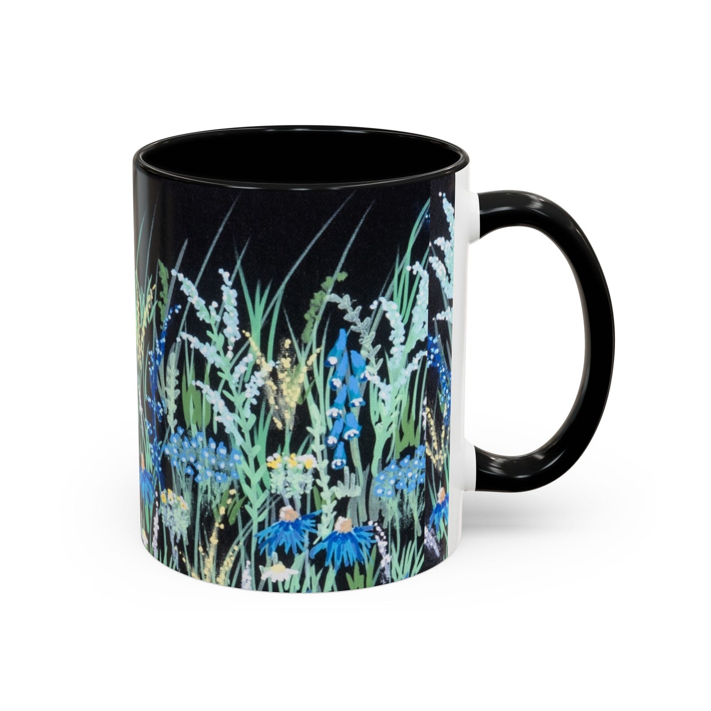 Blue hour bloom Floral Meadow Accent Coffee Mug — Blue Wildflower Garden Design (11/15oz)
