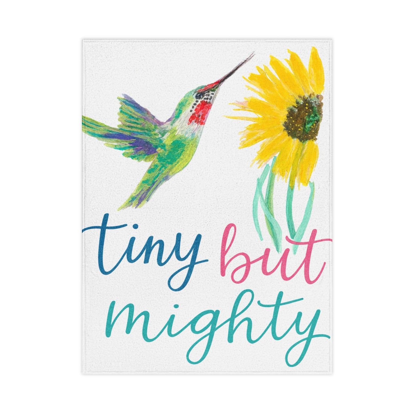 Toddler Blanket - "Tiny But Mighty" Hummingbird & Sunflower Baby Throw, Soft Nursery Blanket Gift