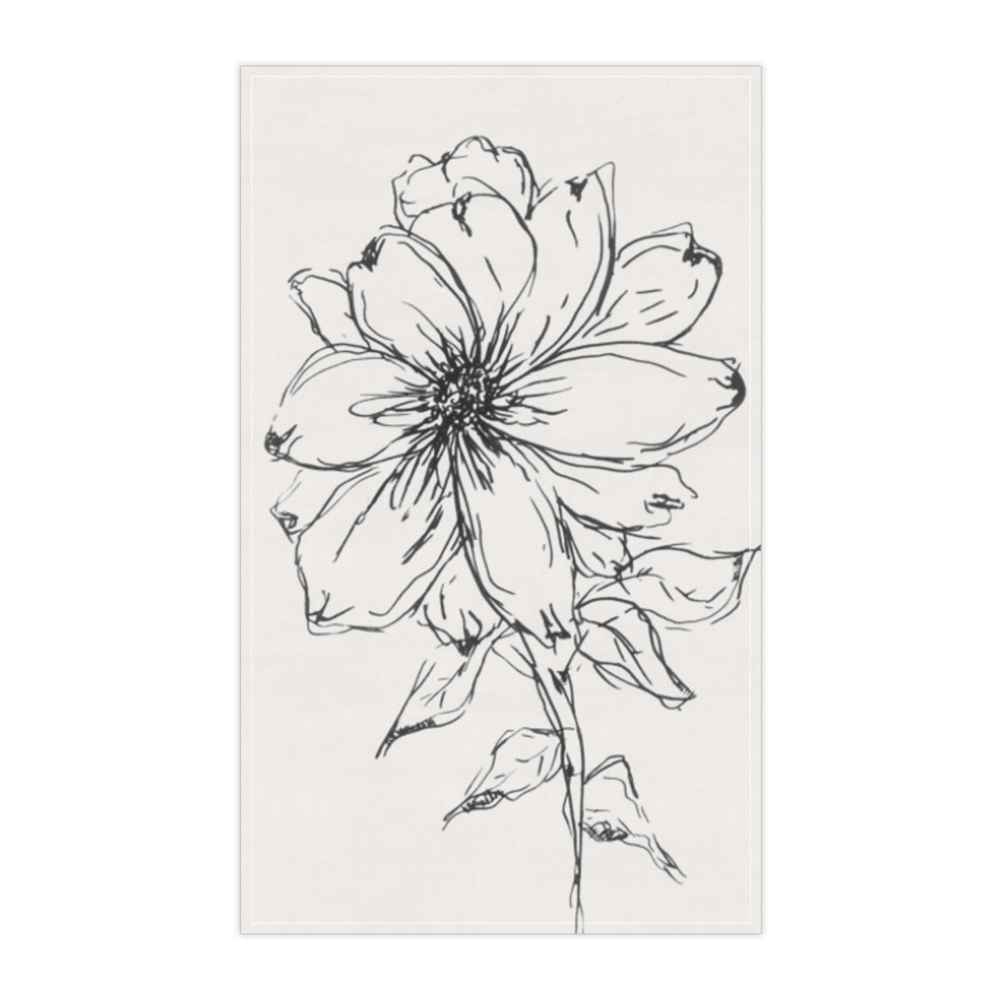 Floral Sketch Tea Towel — Hand-Drawn Black Line Flower Cotton Kitchen Towel