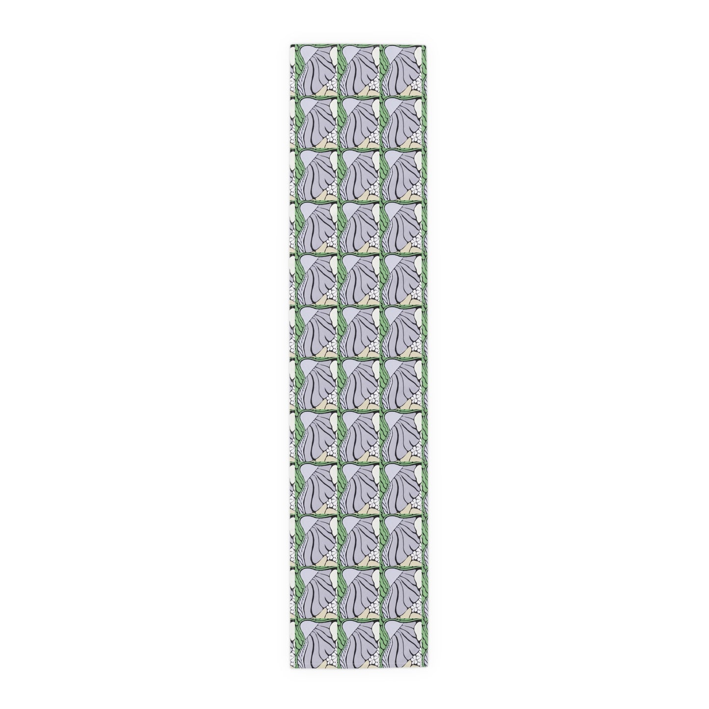 Floral Wave Table Runner — Green & Lavender Patterned Cotton Blend