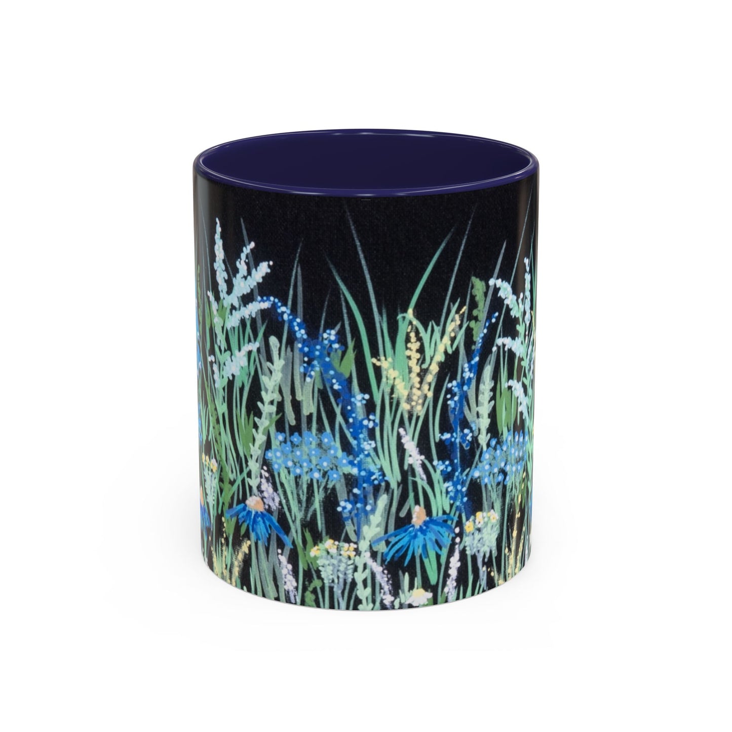 Blue hour bloom Floral Meadow Accent Coffee Mug — Blue Wildflower Garden Design (11/15oz)