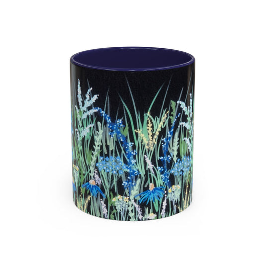 Blue hour bloom Floral Meadow Accent Coffee Mug — Blue Wildflower Garden Design (11/15oz)