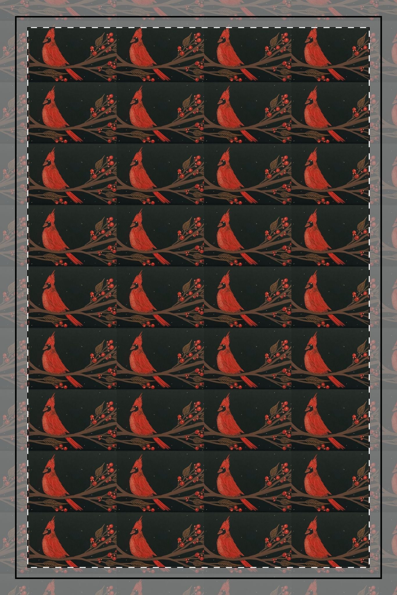 Cardinal Pattern Waffle-Weave Kitchen Towel — Red Bird Holiday Dish Towels