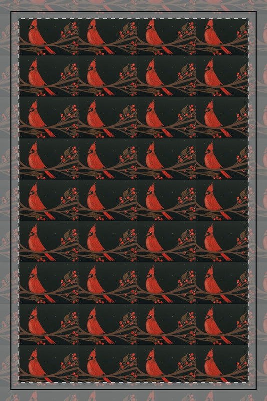 Cardinal Pattern Waffle-Weave Kitchen Towel — Red Bird Holiday Dish Towels