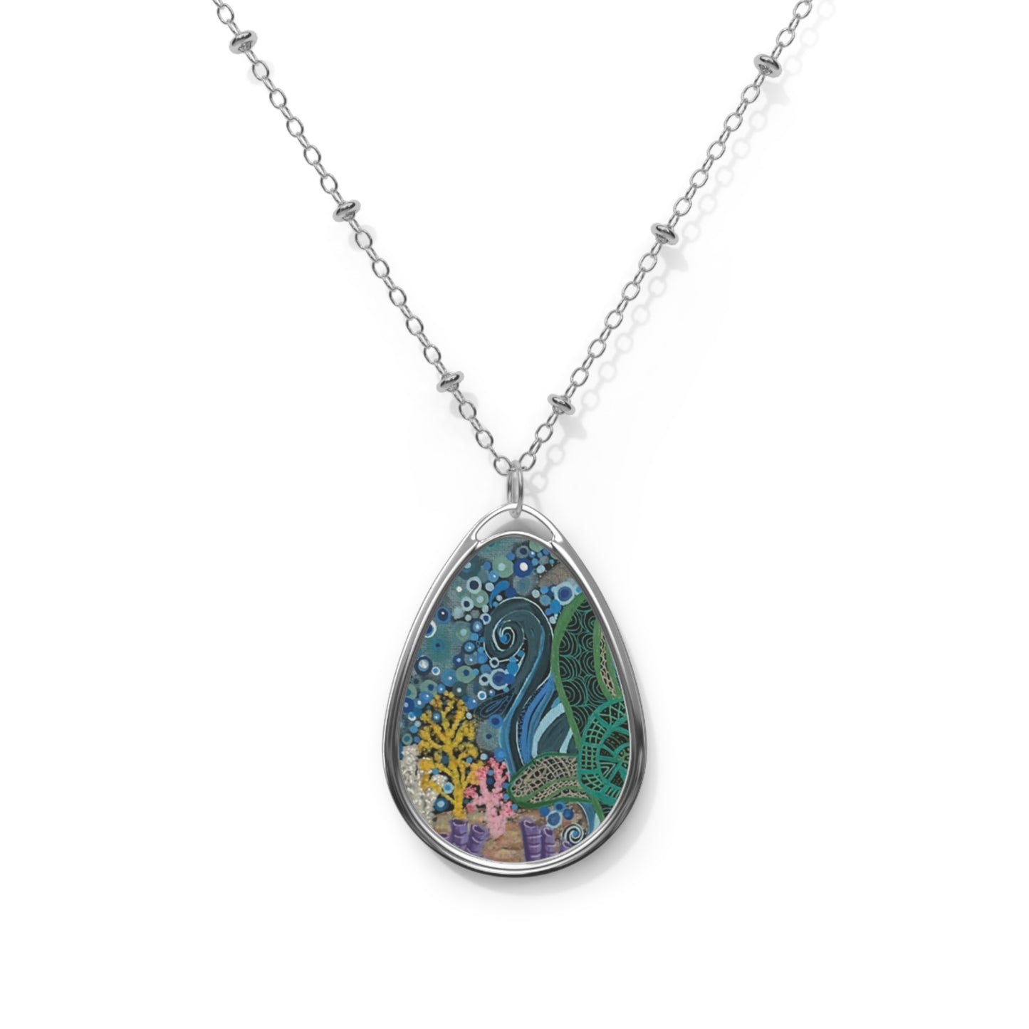 Tide whisper Oval Necklace — Ocean Teardrop Pendant Necklace