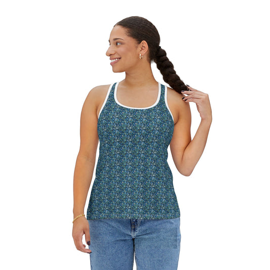 Blue Floral Mosaic Tank Top — Women's All-Over Print Summer Tee