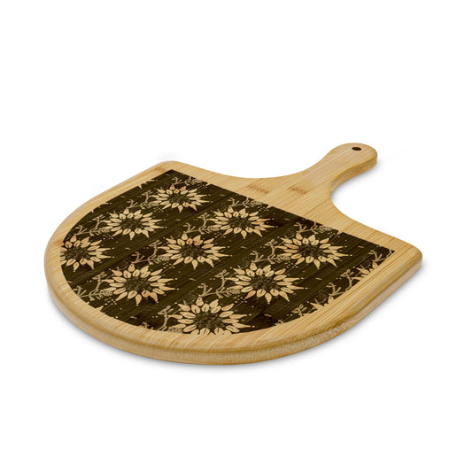 Engraved Bamboo Pizza Peel – Floral Pattern Serving & Cutting Board