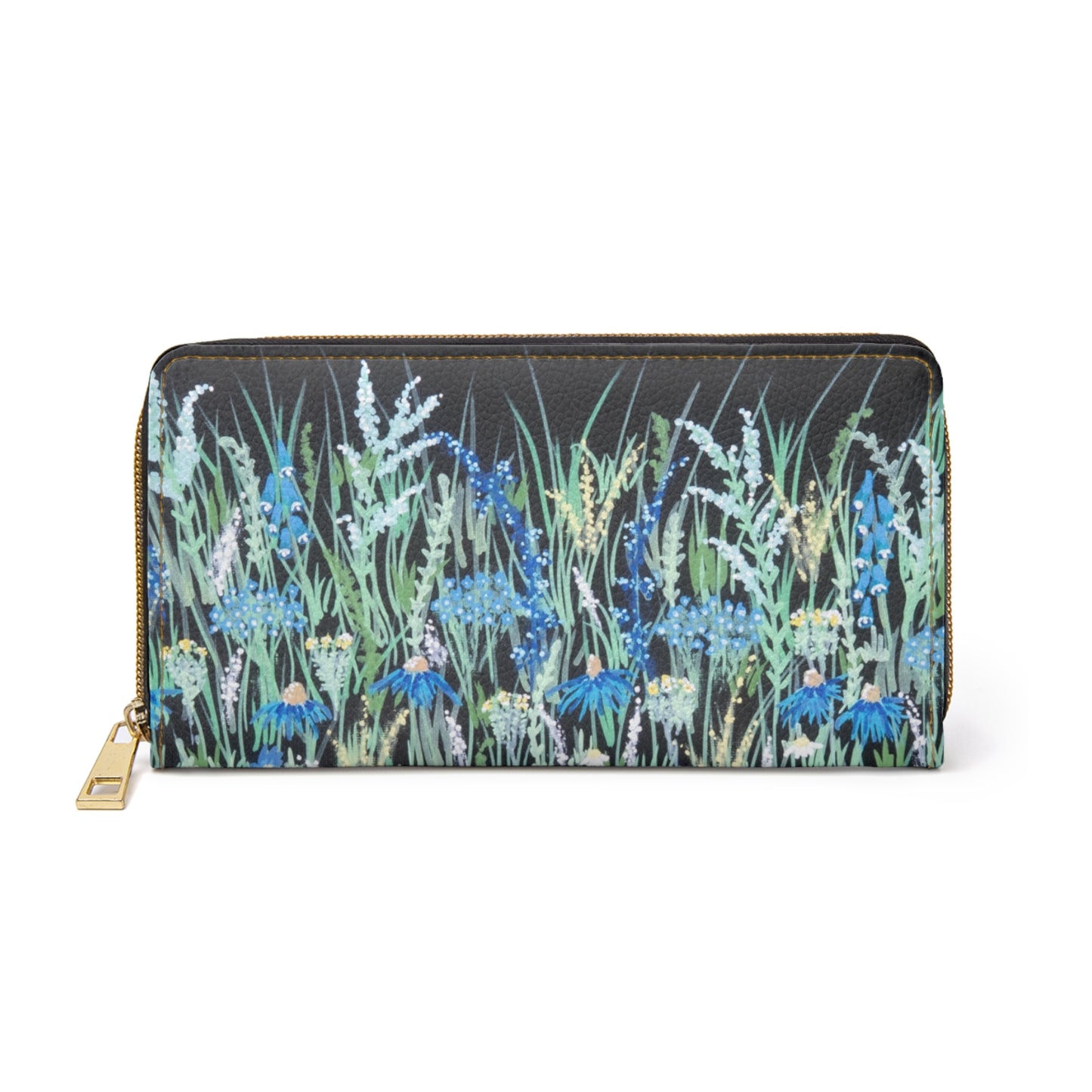 Floral Meadow Zipper Wallet — Blue Wildflower Long Wallet
