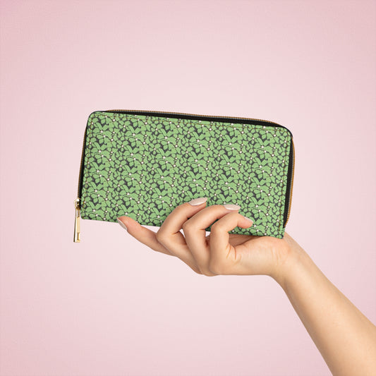 Green Mosaic Zipper Wallet - Leafy Pattern Long Wallet