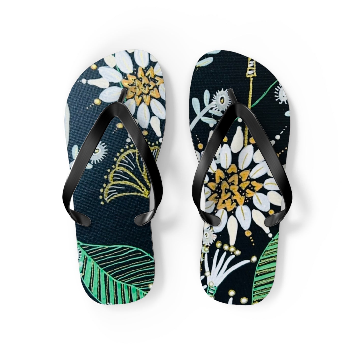 Golden Tangle Flip Flops —  Tropical Daisy Beach Sandals