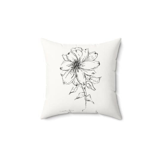 Quietude Pillow — Hand-Drawn Black Floral Faux Suede Square Pillow