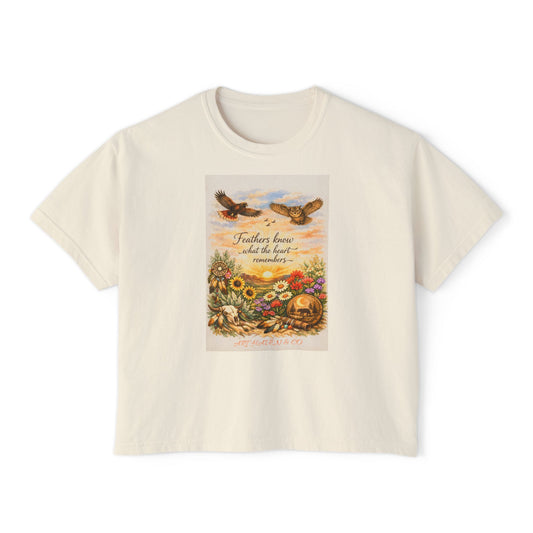 Native Tee — "Feathers Leave, Seeds of Love Remember" Women's Boxy Tee
