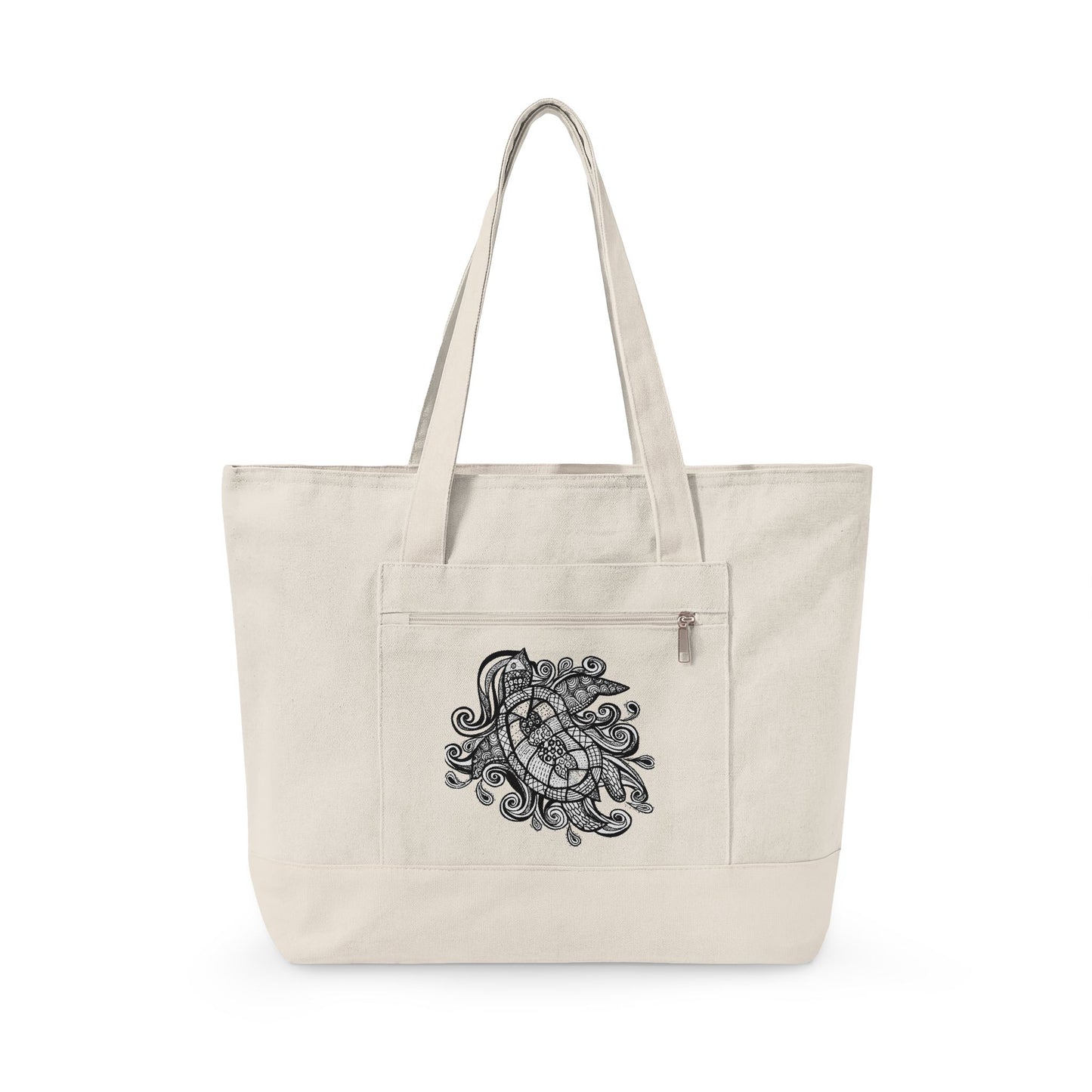 Canvas Tote Bag — Intricate Paisley Floral Zippered Tote (Boho Floral Design)