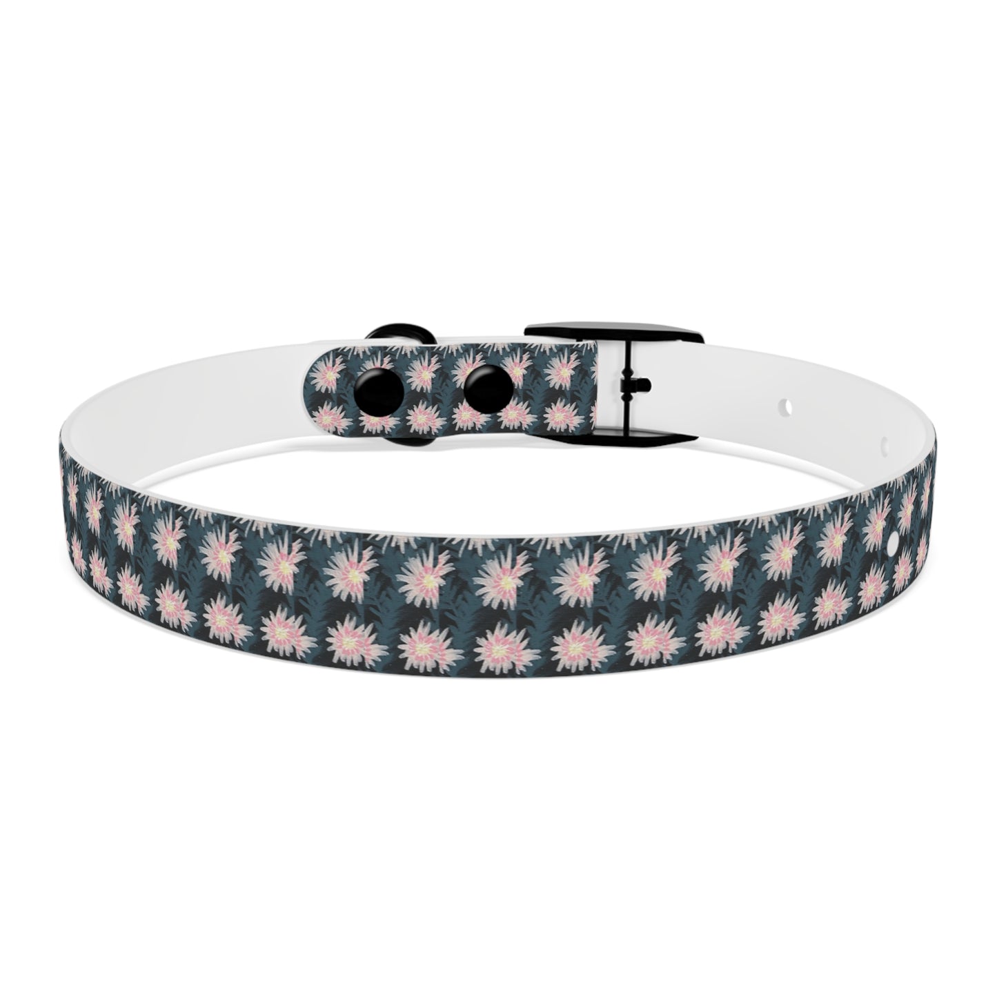 Floral Daisy Dog Collar — Pink & Dark Green Patterned Pet Collar