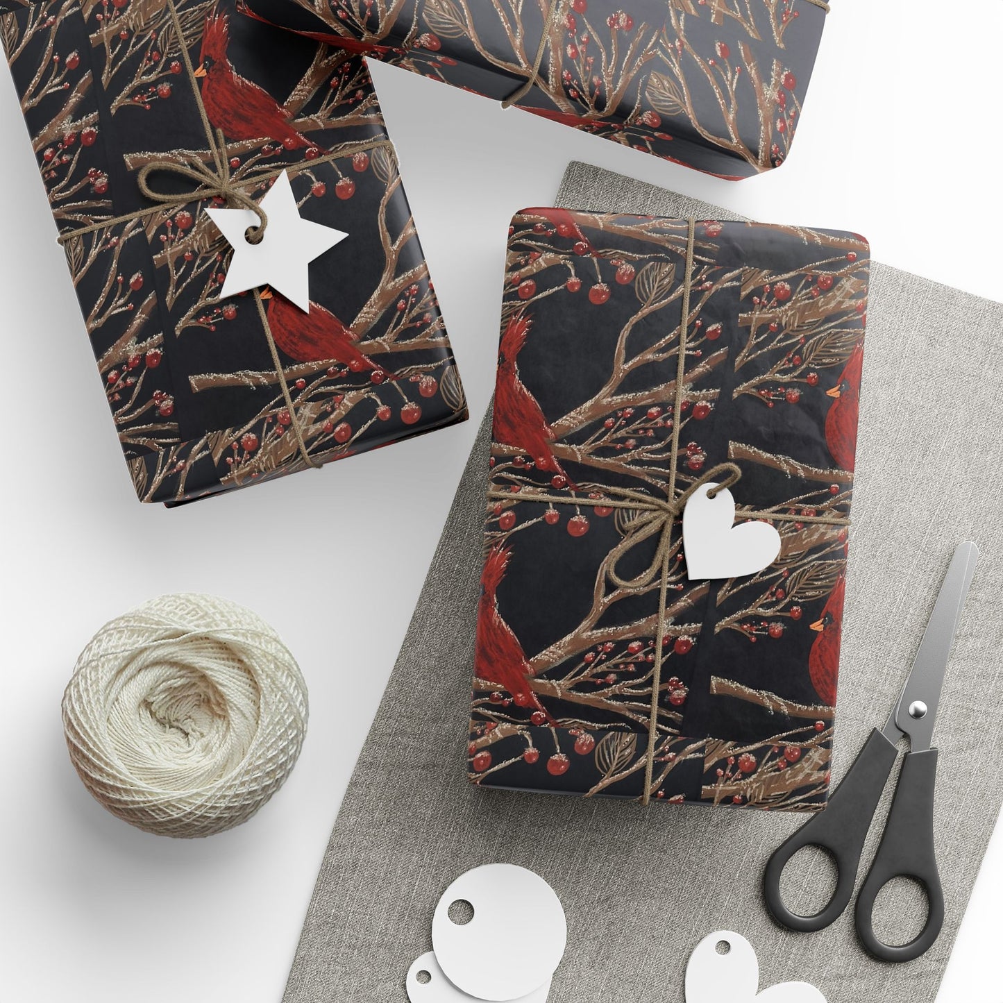 Botanical Cardinal Wrapping Paper – Dark Vintage Bird Pattern