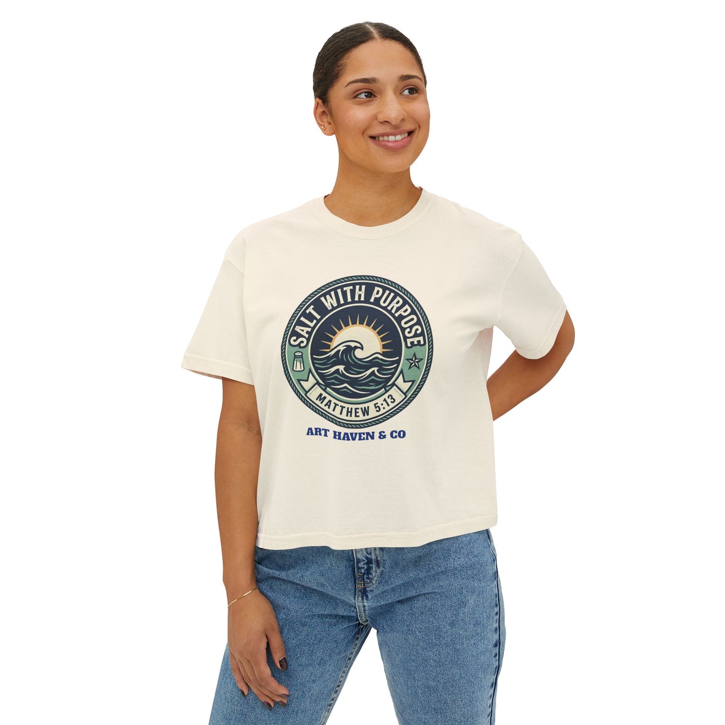 Salt With Purpose Boxy Tee — "Salt & Light" Matthew 5:13-16 Christian Graphic Shirt