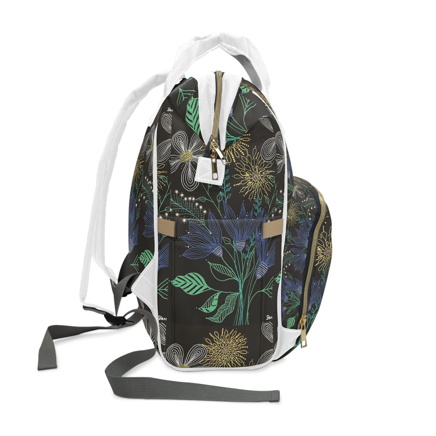 Floral Night Diaper Backpack — Multifunctional Baby Bag with Botanical Print