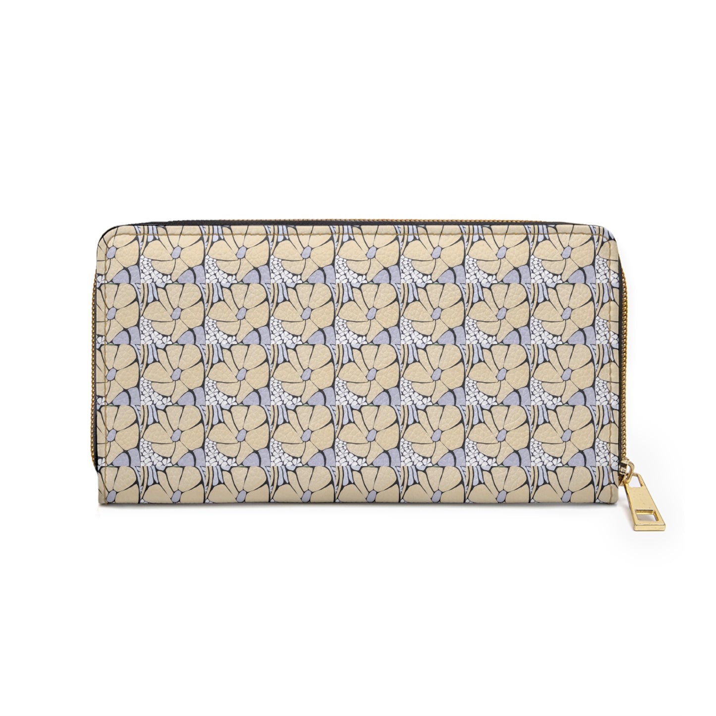 Floral Mosaic Zipper Wallet — Beige & Lavender Patterned Wallet