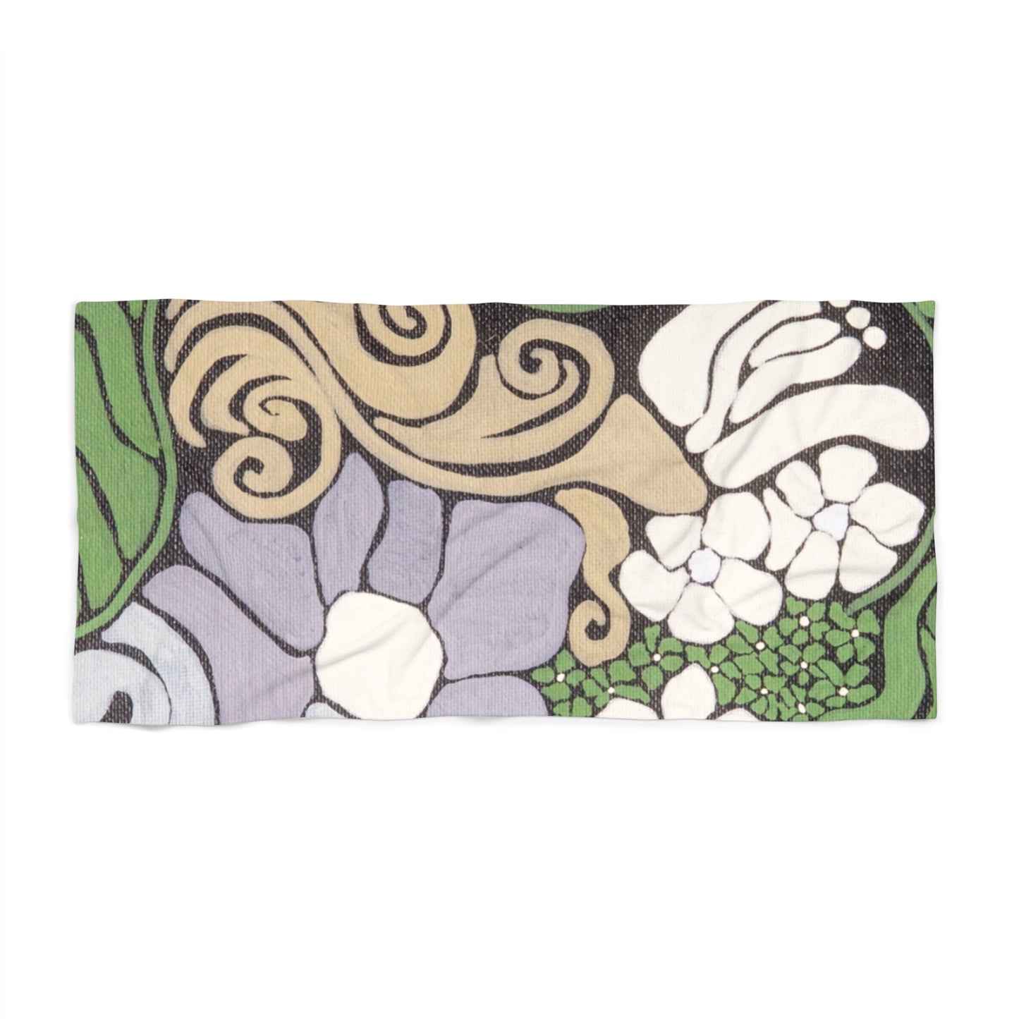 Garden Moment Floral Tropical Beach Towel — Grey & Green Hibiscus Print